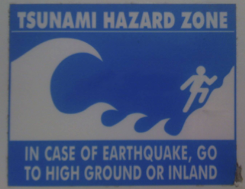 A tsunami hazard zone sign